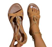 ZBJZUIMEI sandals for women Roman Style Flat Summer Comfort Non Slip Beach Shoes Woman Plus Size Lightweight Casual Sandalias Mujer-light Brown-42