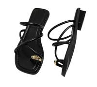 ZBJZUIMEI sandals for women Slipper Woman Summer Flat Heel Roman Shoes Low Heels Footwear Gladiator Open Toe Beach Ladies-black-38