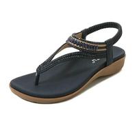 ZBJZUIMEI sandals for women Vintage Women's Brand Casual Comfortable Female Flats Summer Gladiator Shoes- Blue-35