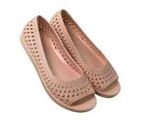 ZBJZUIMEI sandals for women Women's Summer Open Toe Hollow Out Casual Soft Sole Non Slip Breathable Cover Foot Flat Beach Sandals-apricot Color-37