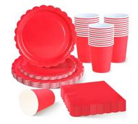 ZblPyro 120pcs Red Party Plates Cups and Napkins for 30 Guests | 7-inch & 9-inch scalloped plates, cups, napkins, Valentine's Day, anniversary party, Christmas celebration