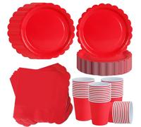 ZblPyro 120pcs Red Party Plates Cups and Napkins for 40 Guests | 7-inch scalloped plates, cups, napkins, Valentine's Day, anniversary party, Christmas celebration