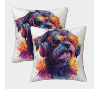 ZBOLI 2 Pack Doodle Style Pillowcase 45x45cm,Border Terrier Portrait Pillowcase,3D Digital Printing Bed Sofa Decorative Square Pillowcase
