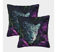 ZbOLi 2 Pack Green Leopard in The Jungle 3D The Leaves Are Purple Cushion Cover Pillow Cover Sofa Outdoor Decoration Square 40x40cm