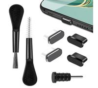ZBOOROOR 7 Pcs Type C Dust Plug and Charging Port Cover Set Black Plastic Aluminum Port Plugs Stopper Compatible with Cleaning Brush for Smartphones and Tablets
