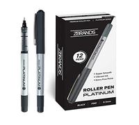 ZBRANDS Black Ink Pens, Liquid Ink Rollerball Pens, Micro Point (0.5mm), 12 Pens Multipack, Platinum Roller Ball Writing Pens Black Ink, Super Smooth Handwriting Pens Drawing Arts Crafts