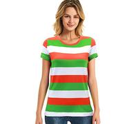 Zbrandy Green Orange White Striped T-Shirt Women Crew Neck Short Sleeve Wide Stripes S