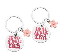 Zbssny 2pcs In My Auntie Era Keychain, Auntie Key Chain Gift Ideas from Niece Nephew Best Aunt Keyring Birthday Gifts for Aunt