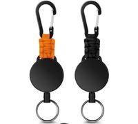 Zbssny 2Pcs Retractable Keyring - Retractable Lanyard with 65cm Steel Wire - Ski Pass Holder & ID Badge Reel - Durable Lanyard Retractable Keychain with Carabiner (Black + Orange)