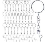 Zbssny 50pcs Keychain Ring Set, Keychain Accessories Key Ring Hoop, Keyring Clip with Lobster Clasps Eyelet Screws Metal Perfect for DIY Keyring Making Kit and Craft Projects
