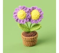 zbstream Crochet Daisy Flower, 2pcs Handwoven Daisy Flowers Small Potted Plants Desk Flowers Knitted Flower for Car Dashboard Home Office Decor Gifts Desktop Garden (Purple)