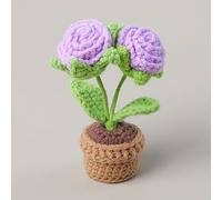 zbstream Crochet Rose Flower, 2pcs Handwoven Flower Potted Small Potted Plants Desk Flowers Knitted Flowers for Car Dashboard Home Office Decor Gifts Desktop Garden (Purple)