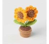 zbstream Crochet Sunflower Flower, 2pcs Handwoven Sunflower Small Potted Plants Desk Flowers Knitted Flowers for Car Dashboard Home Office Decor Gifts Desktop Garden