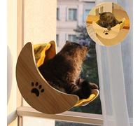ZBUQ Cat Window Perch Hammock, Moon Cat Bed for Window and Desk Two Functions with Accessories, Natural Wood Color