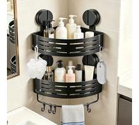 ZBXSNK 2Pcs Corner Shower Caddy, No Drilling Suction Cup Bathroom Corner Shelves, Shower Storage Shelf with Towel Bar & Hooks, for Bathroom Kitchen Vanity & Shampoo, Razors, Spice Bottles