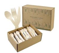 ZBXSNK 360Pcs Disposable Wooden Cutlery Set - Biodegradable Compostable Cutlery Set with 120 Spoons, 120 Forks & 120 Knives, Party Bamboo Cutlery for Picnic Camping Wedding