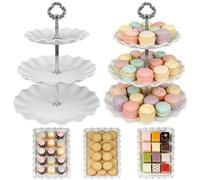 ZBXSNK 5Pcs Large Cupcake Stand & Appetizer Trays Set, Silver Metallic | Tiered Cake Stand Set Includes 2 x 3-Tier Cupcake Stands, 3 Appetizer Trays for Afternoon Tea Wedding Holidays Party