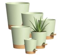 ZBXSNK 6 Pcs Self Watering Plant Pots Indoor, 18/16.5/15/14/12.5/10cm Plastic Flower Pots with Drainage Holes Saucer & Reservoir, Indoor Plant Pot for House Plants, Herbs and Outdoor Garden, Green