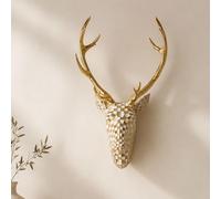 Zbyrithx Resin Deer Head Wall Mount Ornament 3D Animal Head Wall Sculpture Hanging Deer Head Wall Art Decor for Living Room Bedroom Office White Gold 22 x 15 x 40 cm,platinum