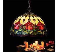 ZBZFGE 12" -Style Chandeliers,Victoria-stylen Tulip Stained Glass Pendant Light Fixtures, Adjustable Metal Decor HangLamp for Bedroom Kitchen Hallway