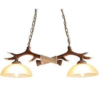ZBZFGE Antique Resin Deer Horn Antler Chandelier V-intage Chandelier 2 Lights Rural Countryside Ceiling Pendant Light Fitting Fixture Rustic Hanging Lamp Glass Shade Wall Lamp Height Adjustable
