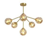 ZBZFGE Chandelier 3-Lights Magic Bean Molecular Pendant Light Brushed Brass Globe Ceiling Light Fixture for Living Room Restaurant Kitchen Island-Brown lampshade 3 Light（Brown-6 Light）