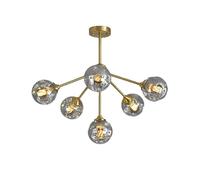ZBZFGE Chandelier 3-Lights Magic Bean Molecular Pendant Light Brushed Brass Globe Ceiling Light Fixture for Living Room Restaurant Kitchen Island-Brown lampshade 3 Light（Smoke-grey-6 Light）