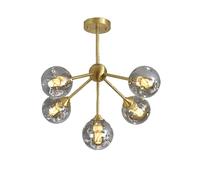 ZBZFGE Chandelier 3-Lights Magic Bean Molecular Pendant Light Brushed Brass Globe Ceiling Light Fixture for Living Room Restaurant Kitchen Island-Brown lampshade 3 Light（Smoke-grey-5 light）