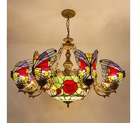 ZBZFGE Chandeliers -Style Butterfly HangPendant Light Vintage Stained Glass CeilLight Fixtures, Bedroom, Kitchen, Hallway,Green,12 Light (Purple 8 Light)