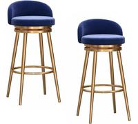 ZBZFGE Counter Height Set of 2, Upholstered Velvet Swivel Bar Stools Footrest, Mid-Century Barstools with Back for Kitchen Island (Blue,75cm)
