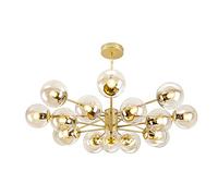 ZBZFGE E27 Sputnik Chandelier Brass Plating Metal Branching Ceiling Light Fixture Mid Century Flush Mount During Lighting with Hand Blown Glass Molecular Shades-Golden. 12 Head,W