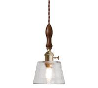 ZBZFGE Farmhouse Pendant Lighting Handmade Glass Lampshade Walnut Holder Industrial Vintage E27 Ceiling Hanging Lamp Bistro Island Chandelier (Clear)