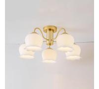 ZBZFGE Floral Glass Bedroom Brushed Gold Milk White Semi Flush Light Flower Antique Farmhouse Kitchen Close to Ceiling Lamp,Chandelier