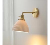 ZBZFGE French Ceramic Lamp, Retro Ribbed Dome Light Adjustable Angle Wall for Living Room Bedroom Bedside Hallway