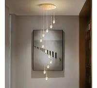 ZBZFGE Gold Adjustable Height Iron and Glass Stair Pendant Chandelier, Large Lights for Villa & High Ceilings (18 lights)