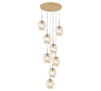 ZBZFGE Gold Adjustable Height Iron and Glass Stair Pendant Chandelier, Large Lights for Villa & High Ceilings (18 lights)