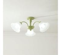 ZBZFGE Green Flower White Milk Glass Semi Flush Mount Light Fixtures French Country Chandelier Sputnik Vintage Farmhouse Ceiling Lamp for Bedroom Kitchen Bathroom Living Room