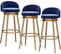 ZBZFGE Height Stools Set of 26/30" Velvet -Degree Swivel Barstools with Back and Footrest, Upholstered Bar Chairs for Kitchen Counter Cafe (Blue-Gold legs,65cm)