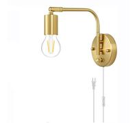 ZBZFGE Indoor Wall Lamp Dimmable with Plug and Switch, E27 Wall Light Vintage with 1.8M Cable Adjustable Swivel Arm Wall Reading Lamp Gold Bedside Lamp for Living Room Hallway Bedroom,A