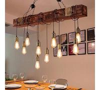 ZBZFGE Industrial Chandelier Wood Hanging Lamp Rustic Metal Sling Brown Wooden Beam Large Linear Island Pendant Lights Handmade Farmhouse Light