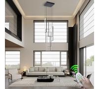 ZBZFGE Large LED Chandelier for Stairs Aluminum Pendant Light with Remote Control Decorative Ceiling Lamp High Ceilings in Restaurants Living Rooms Hotels & Villas