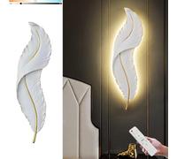 ZBZFGE LED Dimmable Feather Wall Light with Remote Control 3000K-6000K Feather Lamp Wall Lamp 3D Resin Deco Wall Lighting Creative Living Room Light for Bedroom 's Room,45CM
