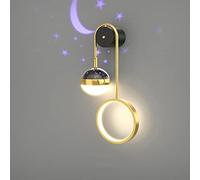 ZBZFGE LED Nursery Wall Light, 2 Lights 10W Wall Lamp Dimmable, Moon/Star Projection - 90° Rotatable, Bedside Lamp for Boy/Girl Bedroom Decoration, Kids Night Light, 3000K-6000K, Gold,A