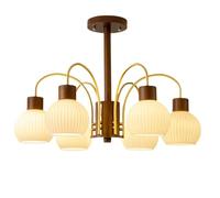 ZBZFGE Milk Glass Sputnik Chandelier Mid Century Light Vintage Wood Rustic Farmhouse Ceiling Hanging Lamp for Dining Table Kitchen Island Bedroom Living Room/6 Lights/Walnut Col