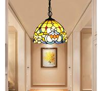 ZBZFGE Pendant for Kitchen Island Floral Flowers Stained Glass Lampshade Farmhouse Hanging Light with Chain Swag Dining Room Hallway Closet,8in,8in