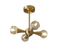 ZBZFGE Retro Brass Crystal Chandelier Creative Branches Flush Mount Ceiling Light Mid Century 8-Lights Pendant Light Fixture for Dining Room （Copper.-38x32cm）
