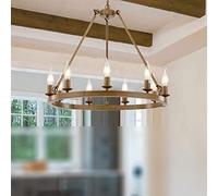 ZBZFGE Rustic Wagon Wheel Chandelier - Adjustable Chain Pendant Light, Dining Room Farmhouse Lighting