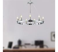 ZBZFGE Rustic Wagon Wheel Chandelier - Adjustable Chain Pendant Light, Dining Room Farmhouse Lighting