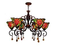 ZBZFGE -Style Large Chandeliers, Vintage Stained Glass Pendant HangLamp, Crystal CeilLight, Bedroom, Hotel, Bar, Loft, Coffee,red Grapes,8 Light (Green Grapes 6 Light)