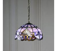 ZBZFGE Style Pendant Light Handmade Purple Stained Glass Lampshade Swag Lamp Antique Kitchen Island Hanging Lights for Hallway Living Dining Room Farmhouse,12inc,12inch